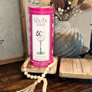 Lolita “50 is Just a Number” Hand-painted Artisan Wine Glass, 15 oz  OPEN BOX